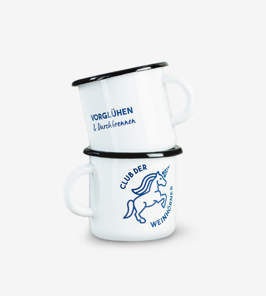 Emaille-Tasse "Weinhorn-Club" Capriblau