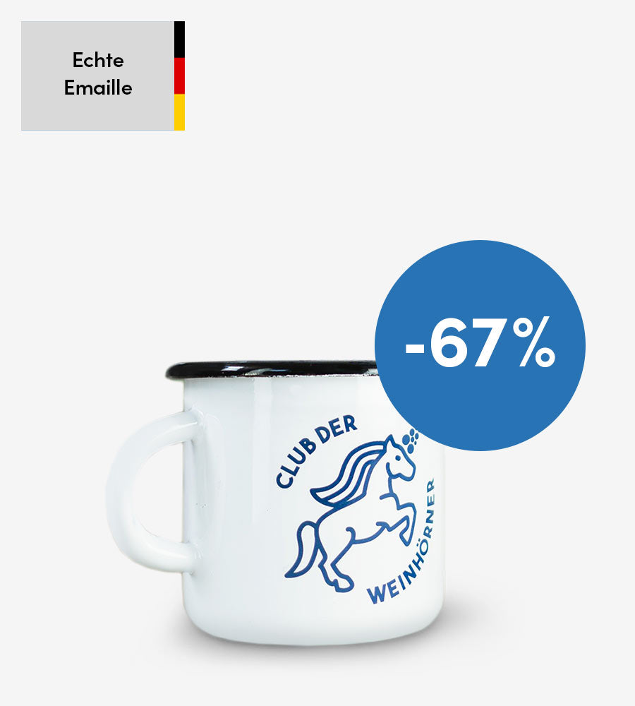 Emaille-Tasse "Weinhorn-Club" Capriblau